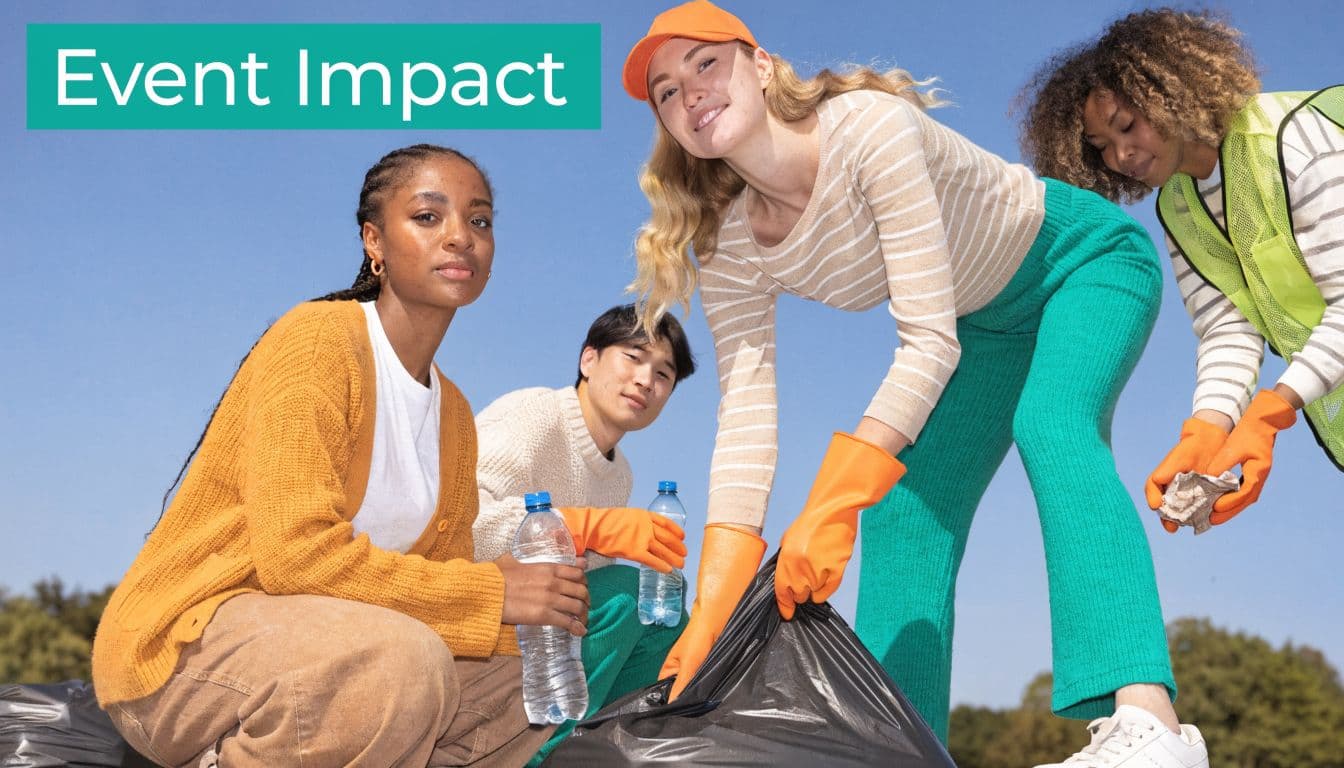 A diverse group of volunteers cleaning up trash outdoors while wearing safety gloves and bright clothing.
